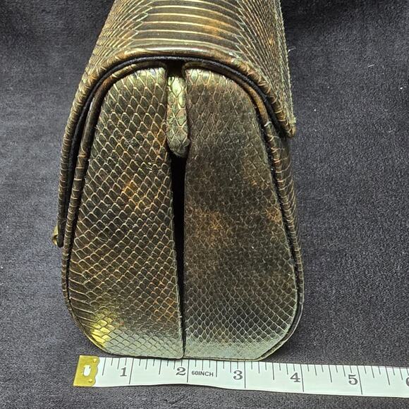 Vintage Ande Brown / Gold Faux Snakeskin & Gold Trim Crossbody Purse Magnetic - Picture 12 of 13